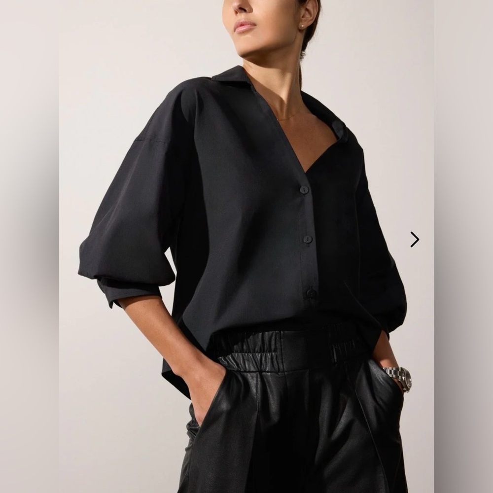 BROCHU WALKER Kate blousson elbow-sleeve Blouse (Size L) in Onyx $288 retail EUC